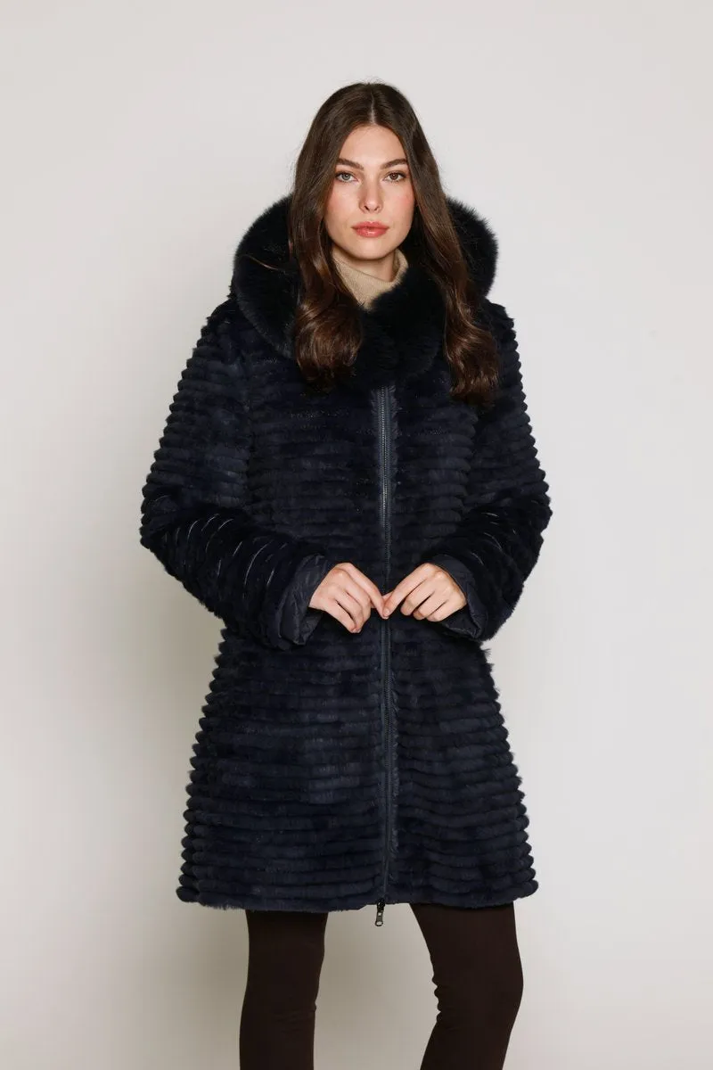 #1281HD Reversible Down & Rabbit Coat with Diamond-Shaped Quilt