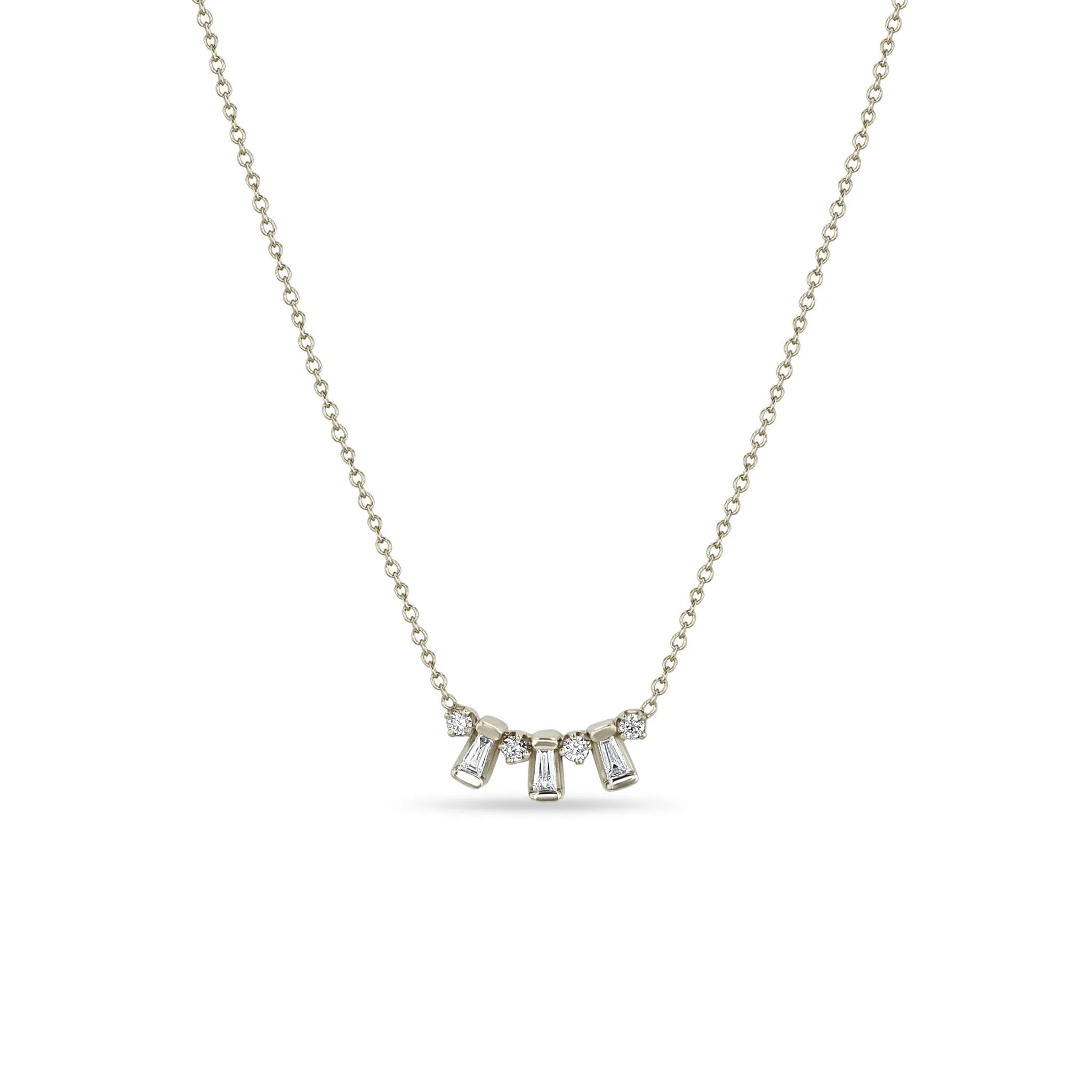 14k Tapered Baguette & Prong Diamond Necklace