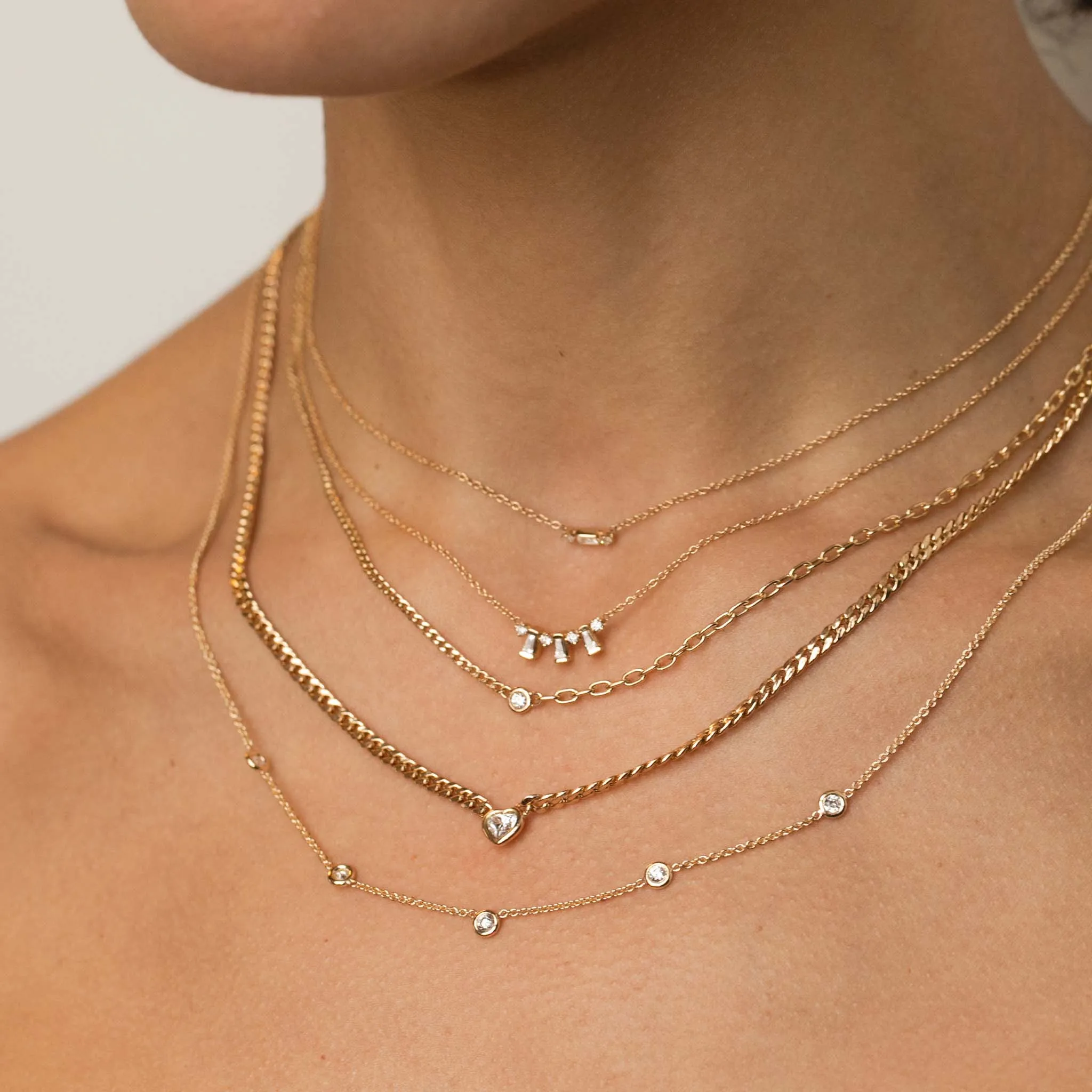 14k Tapered Baguette & Prong Diamond Necklace