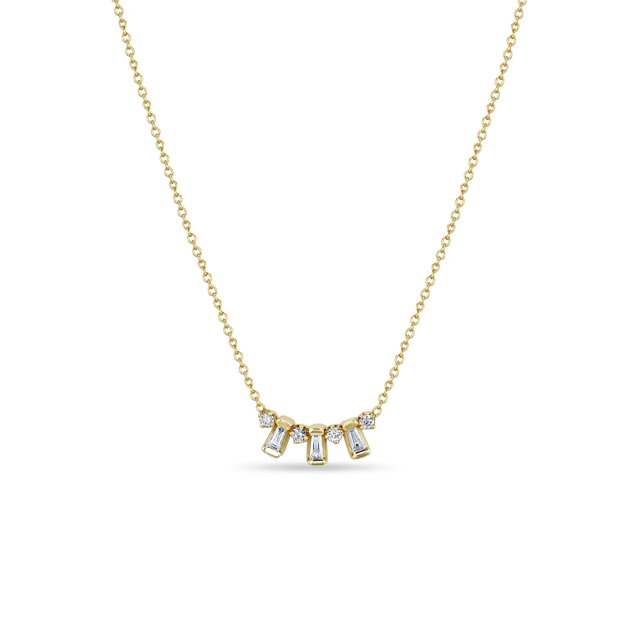 14k Tapered Baguette & Prong Diamond Necklace