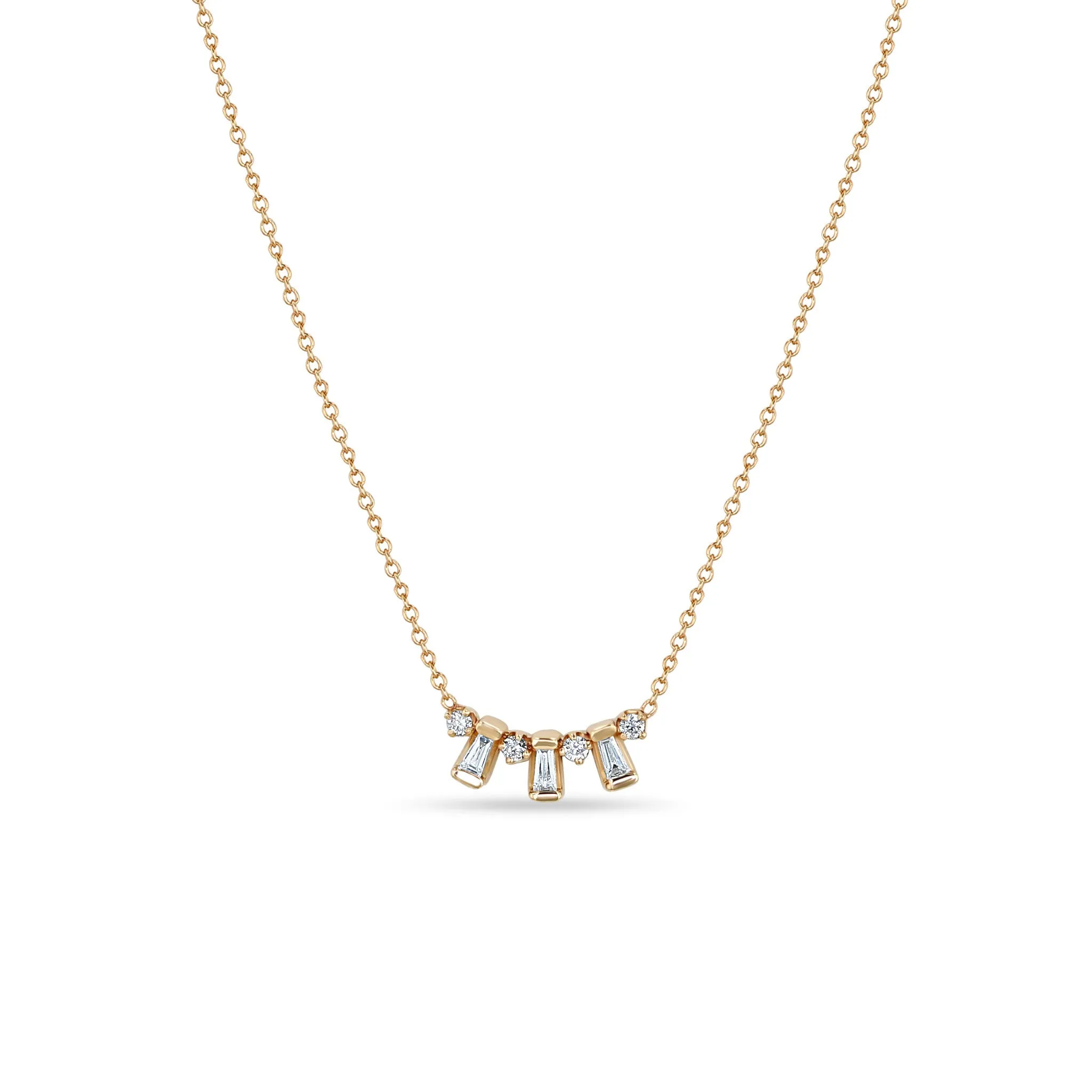 14k Tapered Baguette & Prong Diamond Necklace