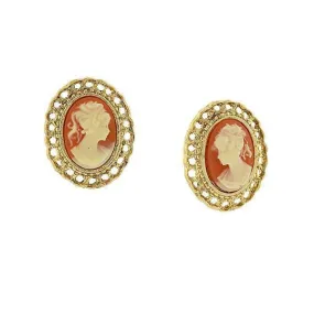 1928 Jewelry Cameo Oval Filigree Button Clip On Earrings