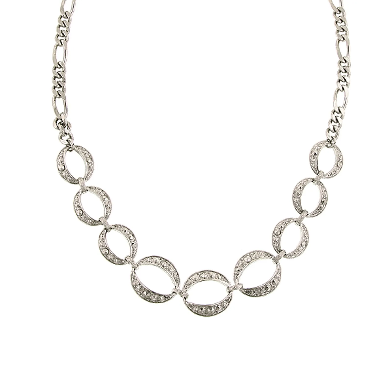 1928 Jewelry Circle Simulated Marcasite Link Necklace 16"   3" Extender