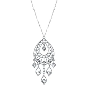 1928 Jewelry Crystal Filigree Multiple Teardrop Pendant Necklace 16"   3" Extender