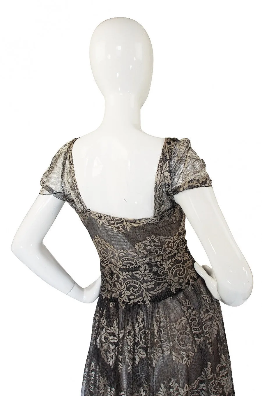 1940s Stunning Silver Lace & Net Gown