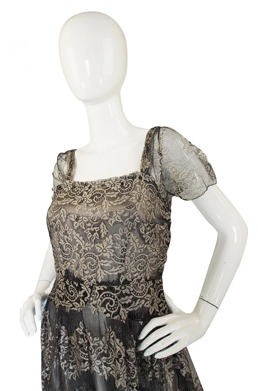 1940s Stunning Silver Lace & Net Gown