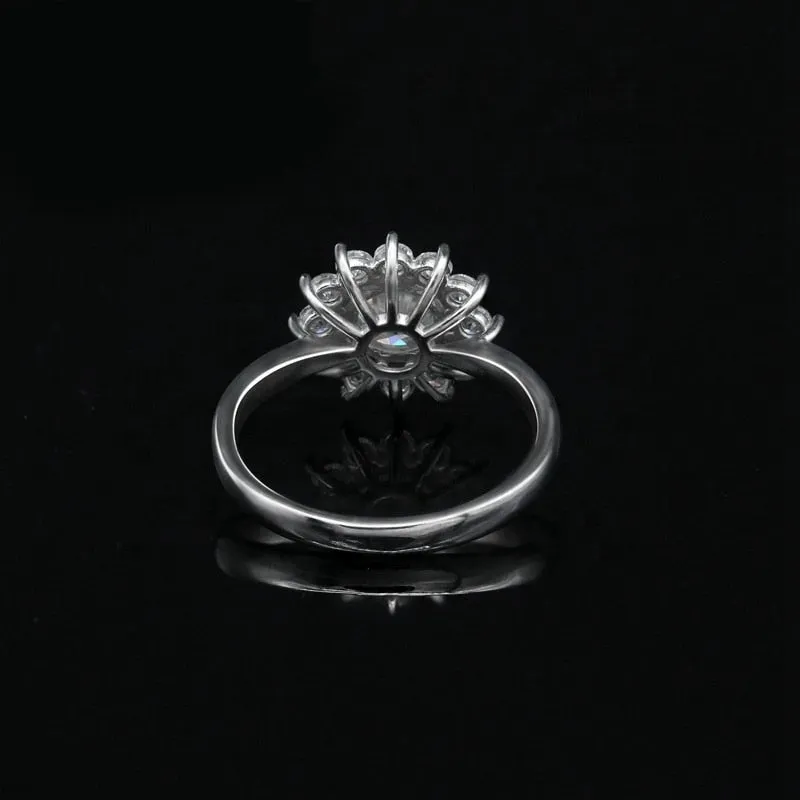 1ct 6.5mm White Moissanite 925 Sterling Silver Sun Flower Ring for Women