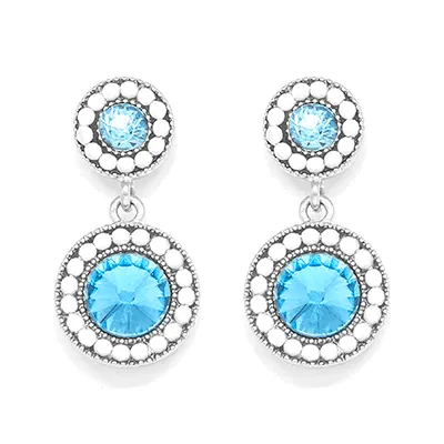 2-tier circular drop earrings with blue