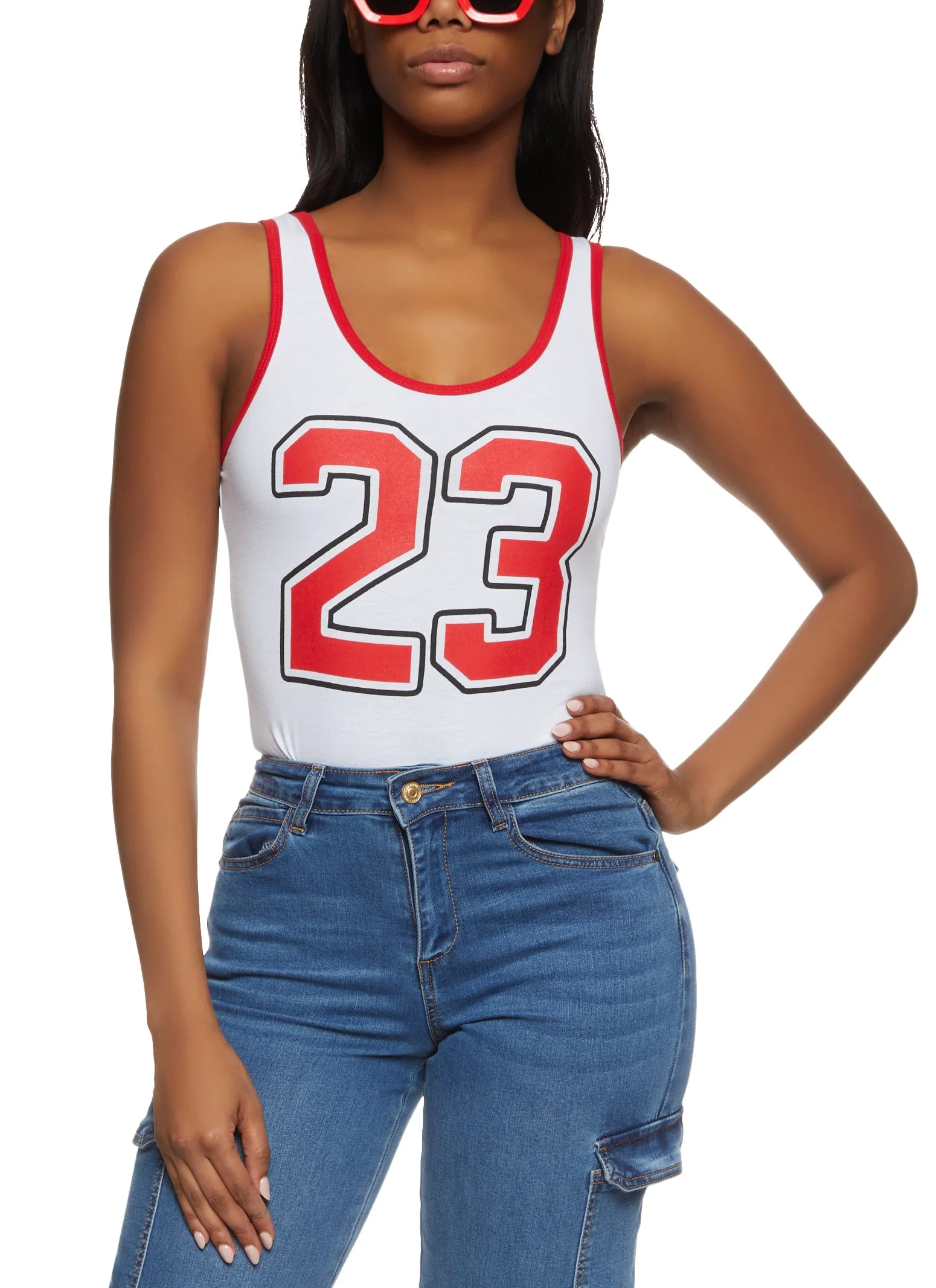 23 Graphic Contrast Trim Tank Bodysuit