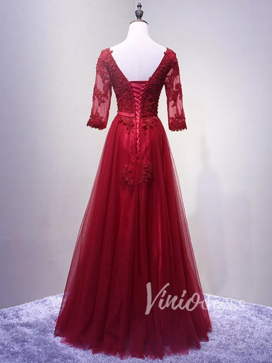 3/4 Sleeve Dark Red Mother of the Bride Dresses FD1515