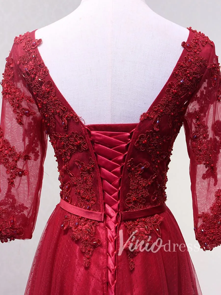 3/4 Sleeve Dark Red Mother of the Bride Dresses FD1515