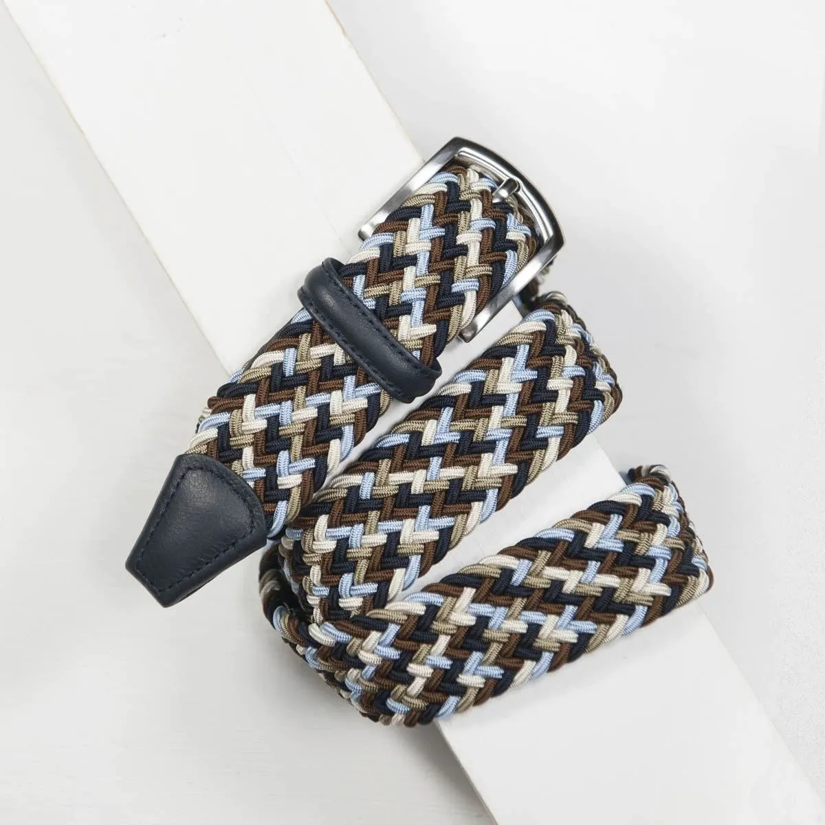 3.5cm Woven Elastic Belt (Brown   Navy   Olive   Sky Blue   Ivory)