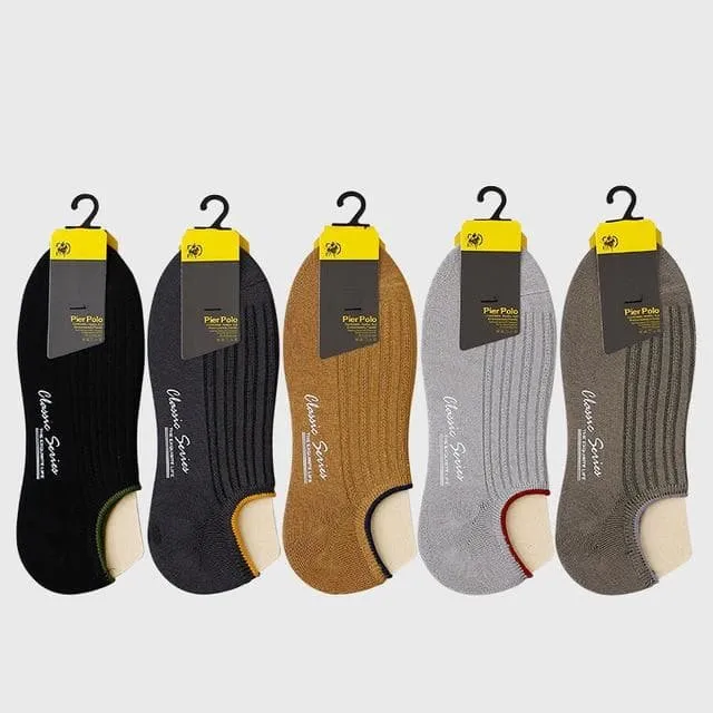 5 Pairs Lot Printed Invisible Men's Casual Combed Cotton Ankle Socks