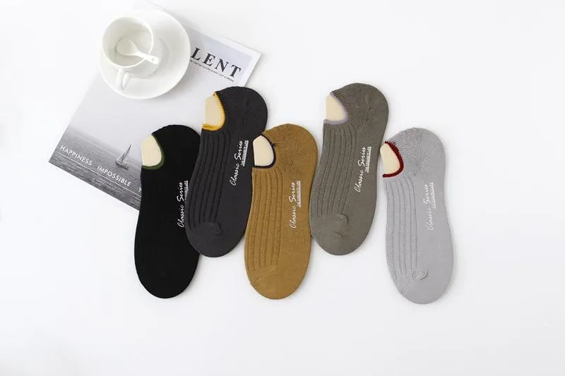 5 Pairs Lot Printed Invisible Men's Casual Combed Cotton Ankle Socks