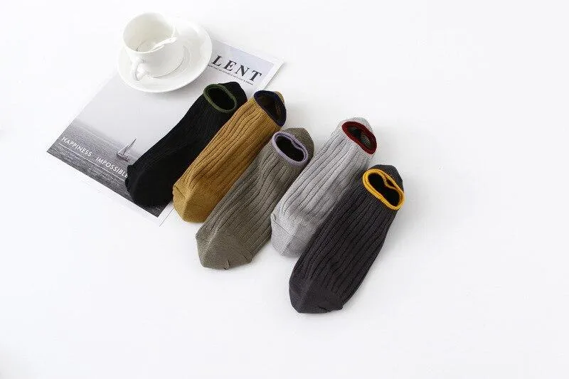 5 Pairs Lot Printed Invisible Men's Casual Combed Cotton Ankle Socks