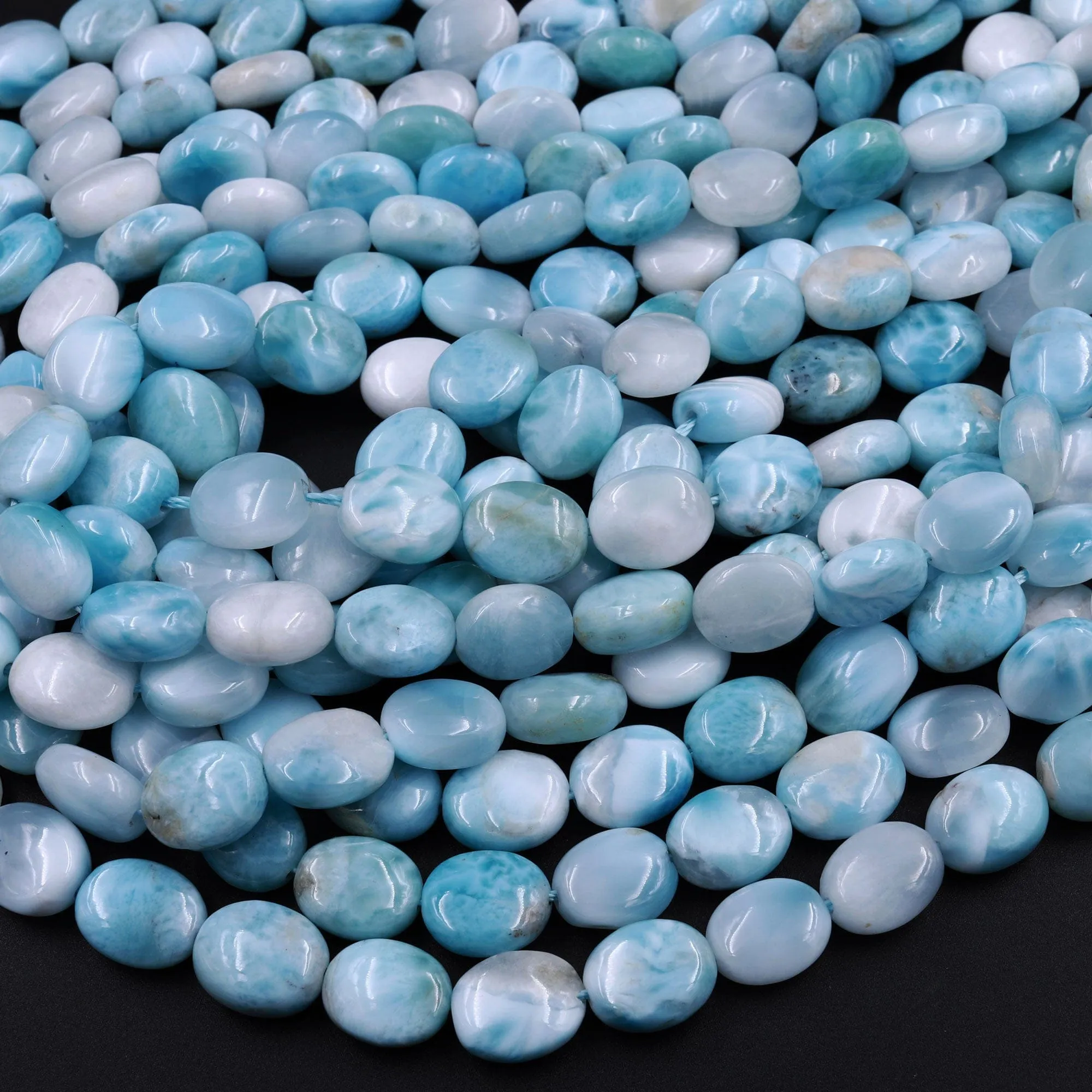 AA Natural Blue Larimar Oval Beads 10mm 12mm High Quality Genuine Blue Larimar Gemstone Good For Earrings 15.5" Strand