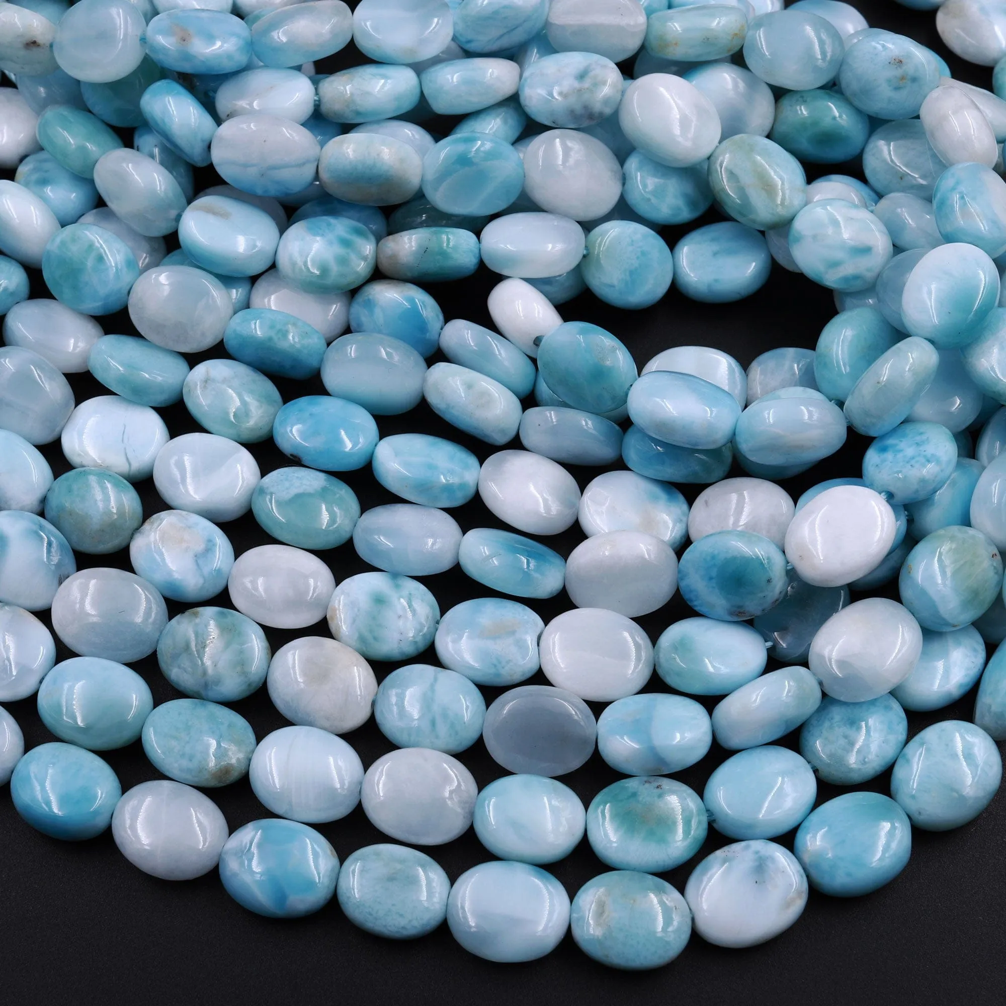 AA Natural Blue Larimar Oval Beads 10mm 12mm High Quality Genuine Blue Larimar Gemstone Good For Earrings 15.5" Strand