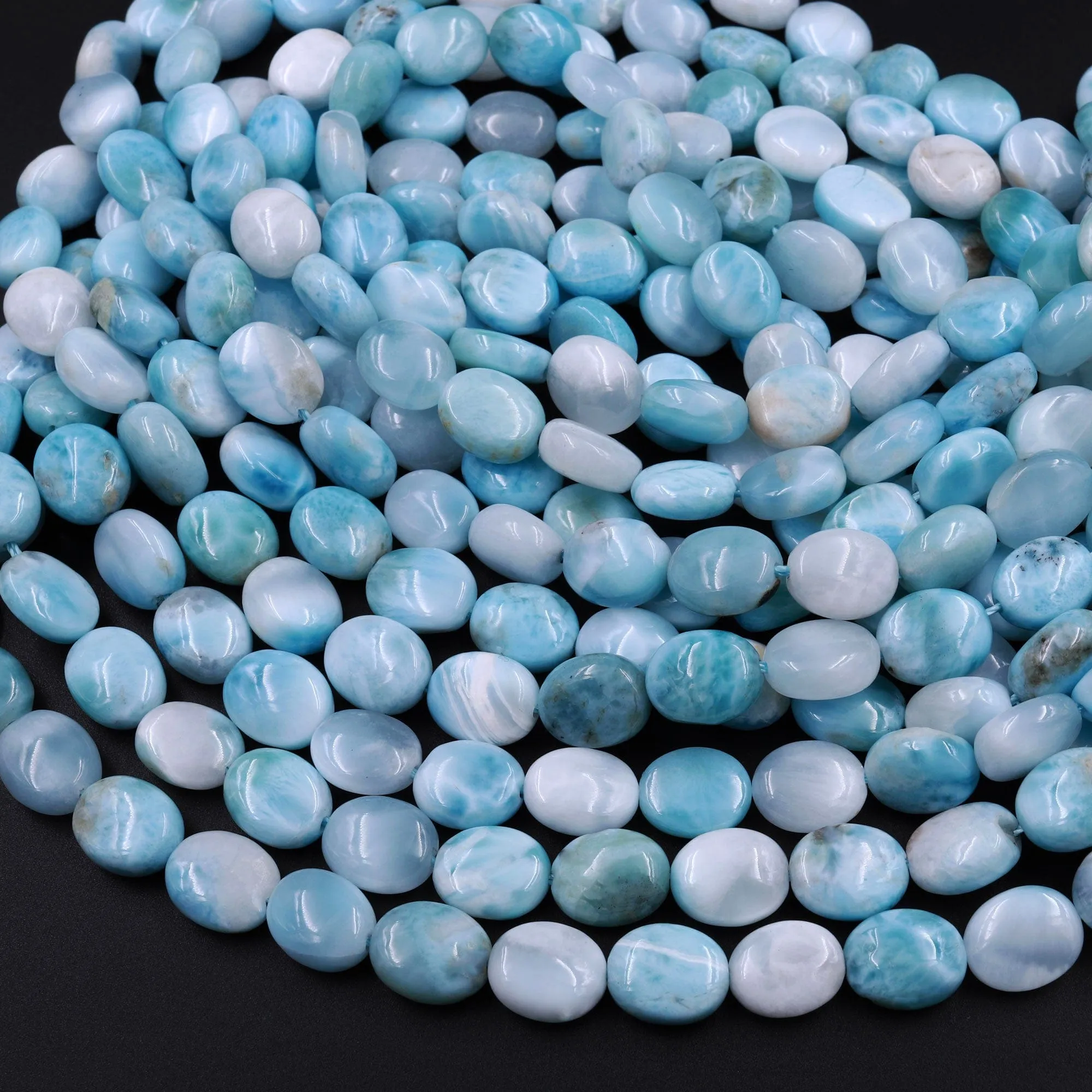 AA Natural Blue Larimar Oval Beads 10mm 12mm High Quality Genuine Blue Larimar Gemstone Good For Earrings 15.5" Strand