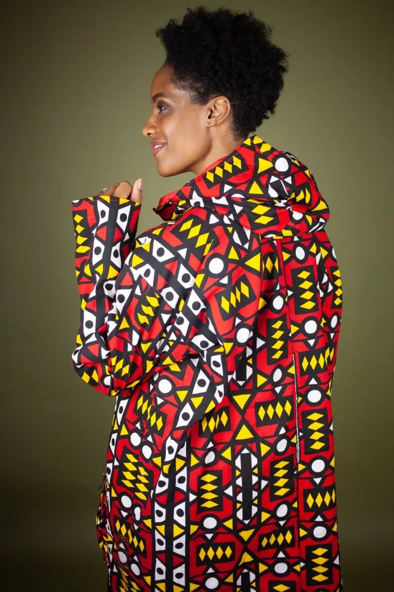 African Hooded Jacket In Electric Red Sumakaka