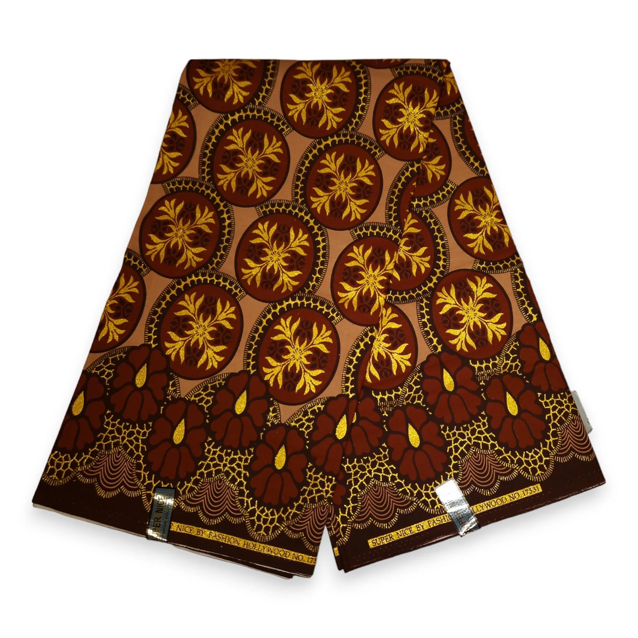 African print fabric - Exclusive Embellished Glitter effects 100% cotton - KT-3110 Gold Brown