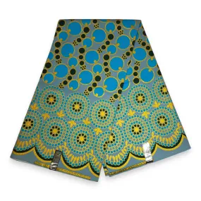 African print fabric - Exclusive Embellished Glitter effects 100% cotton - OT-3022 Gold Light blue