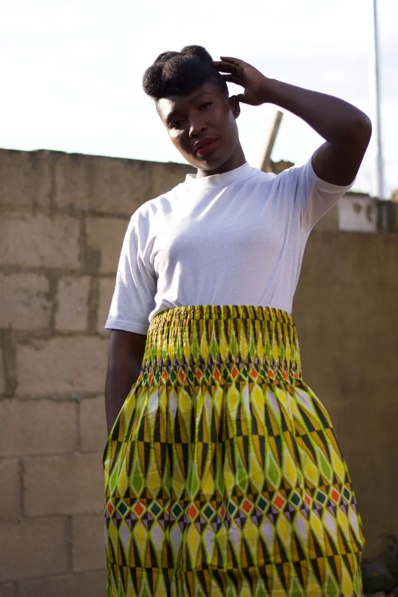 African Print Maxi Skirt in Yellow Ankara Print - Summer Skirt