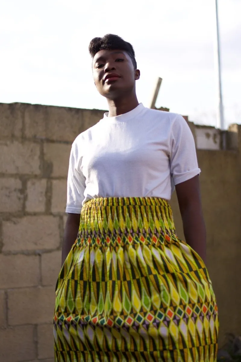 African Print Maxi Skirt in Yellow Ankara Print - Summer Skirt