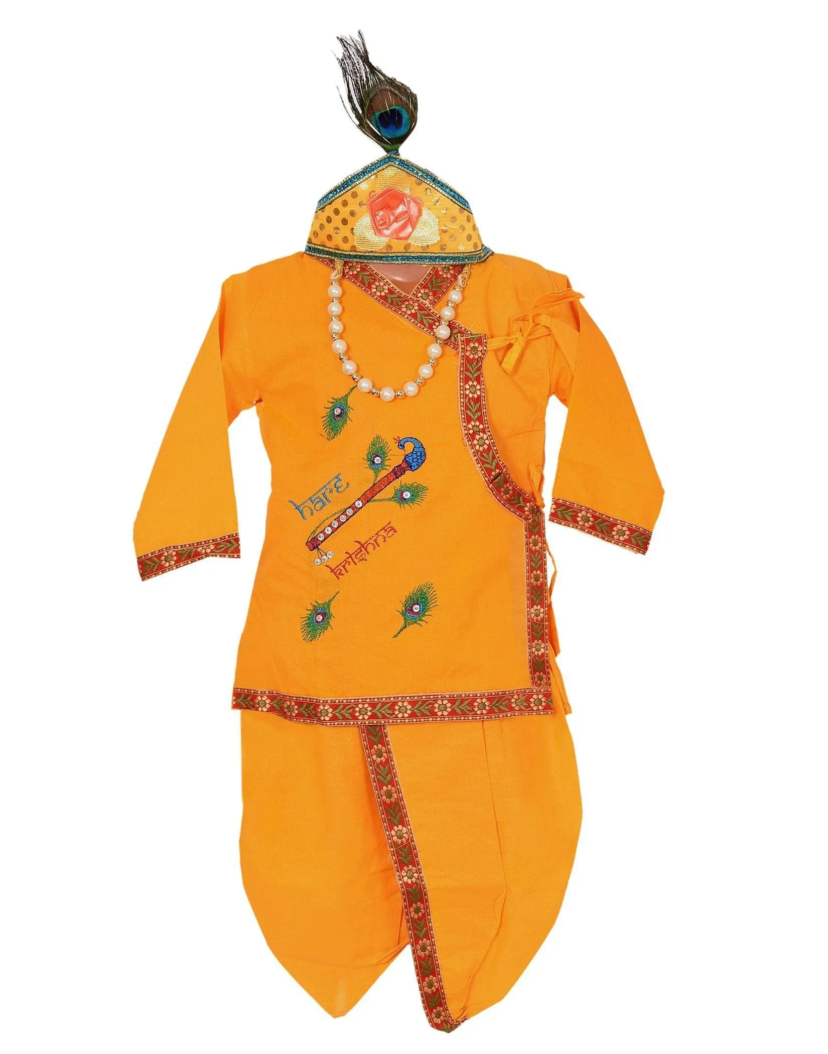 Ahhaaaa Cotton Stone Work Krishna Dress Handicraft Kurta with Dhoti Pant for Boys