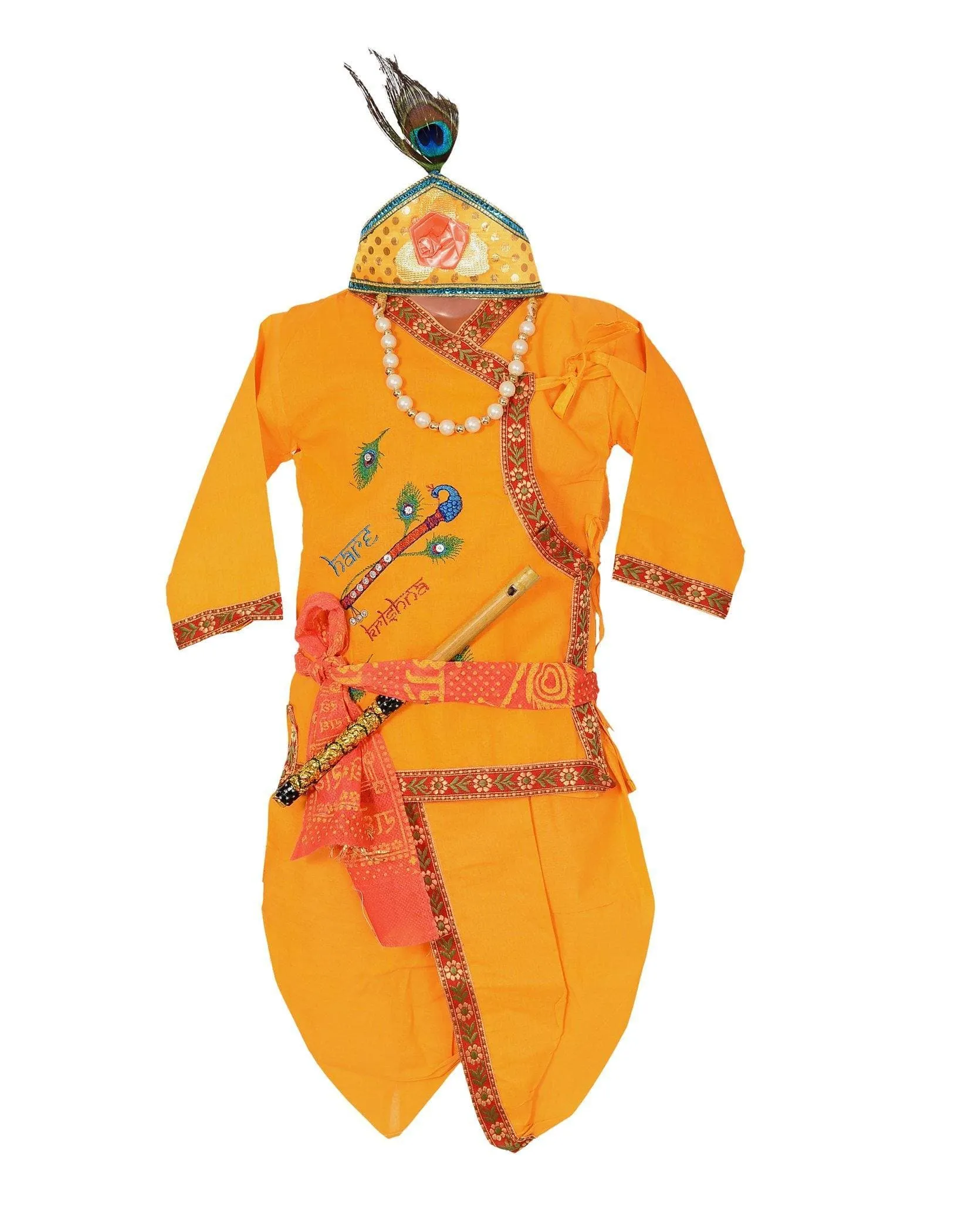 Ahhaaaa Cotton Stone Work Krishna Dress Handicraft Kurta with Dhoti Pant for Boys