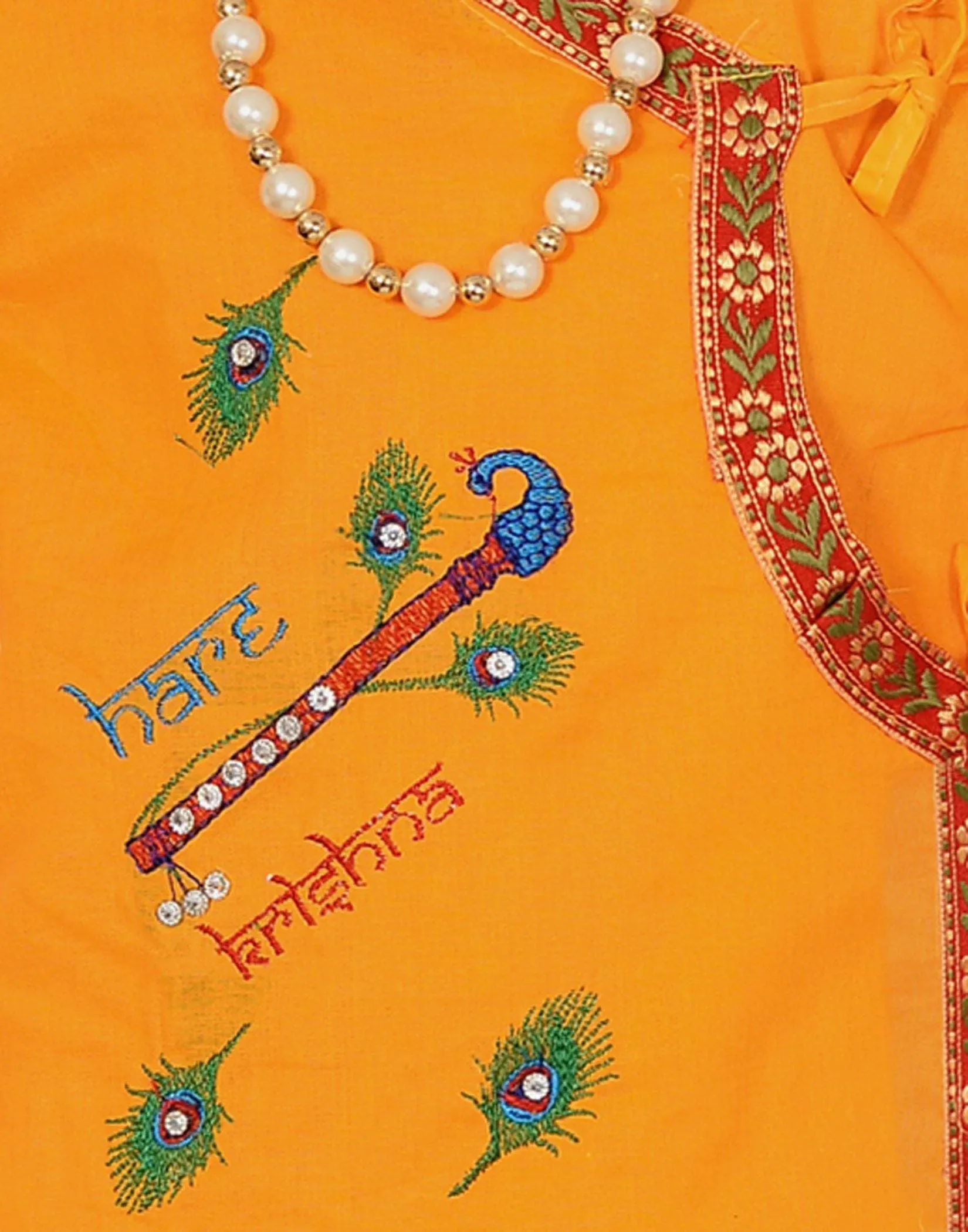 Ahhaaaa Cotton Stone Work Krishna Dress Handicraft Kurta with Dhoti Pant for Boys