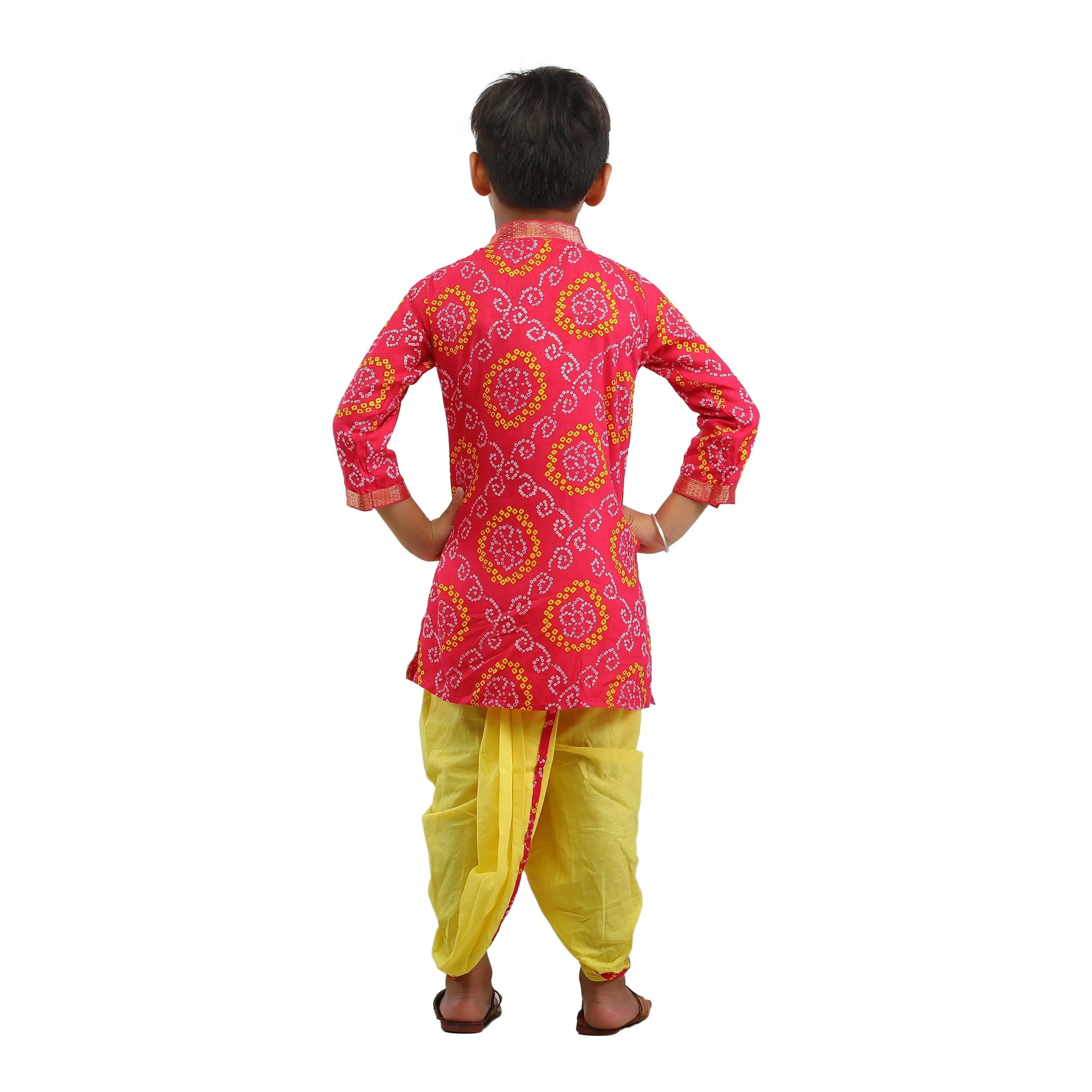 Ahhaaaa Kids Ethnic Cotton Bandhani Printed Kurta Dhoti Pant Set For Boys