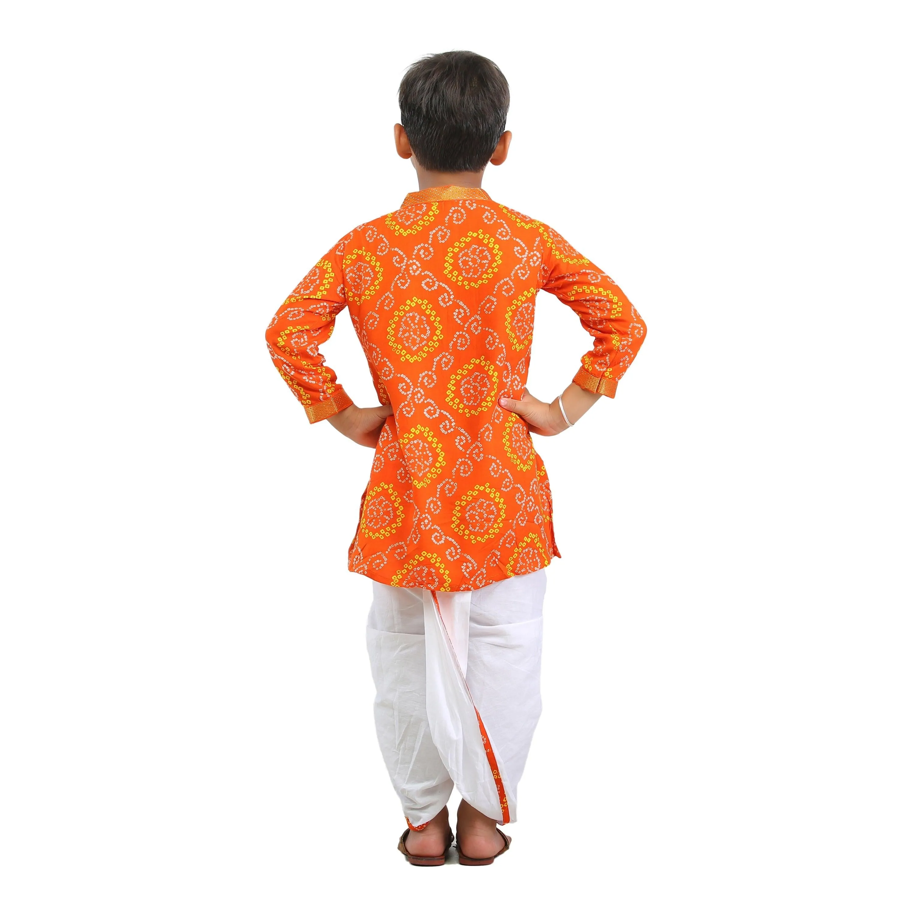 Ahhaaaa Kids Ethnic Cotton Bandhani Printed Kurta Dhoti Pant Set For Boys