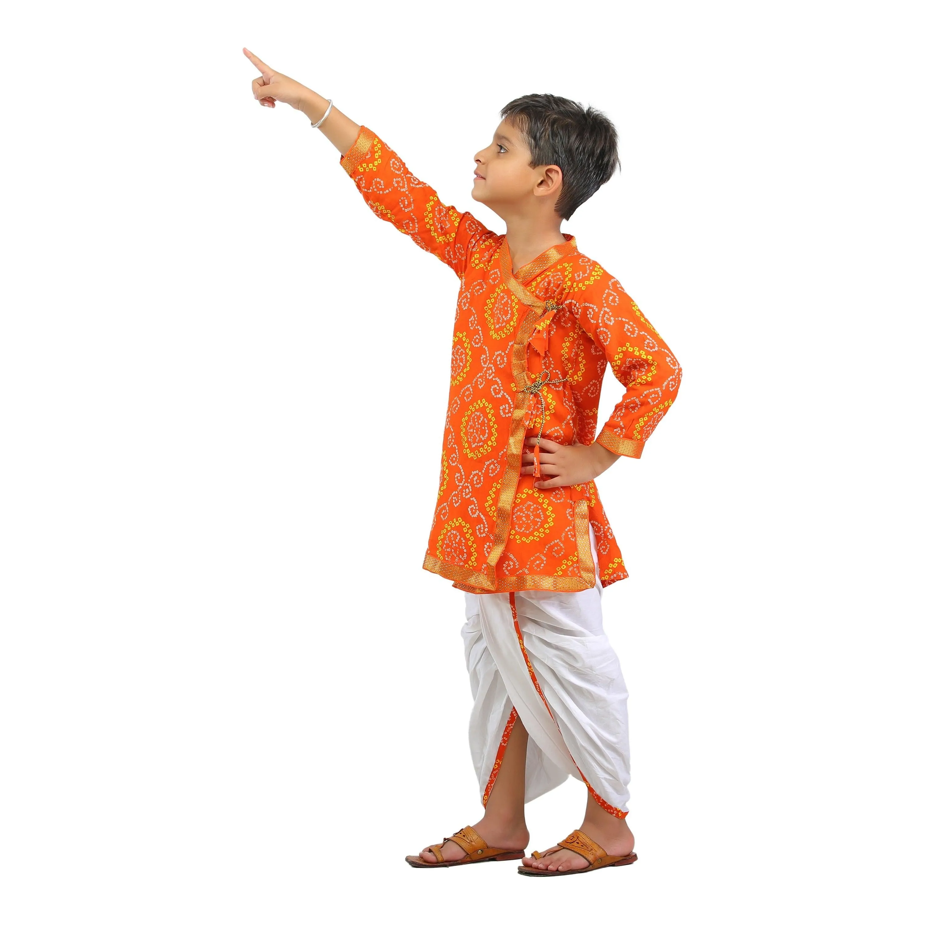 Ahhaaaa Kids Ethnic Cotton Bandhani Printed Kurta Dhoti Pant Set For Boys