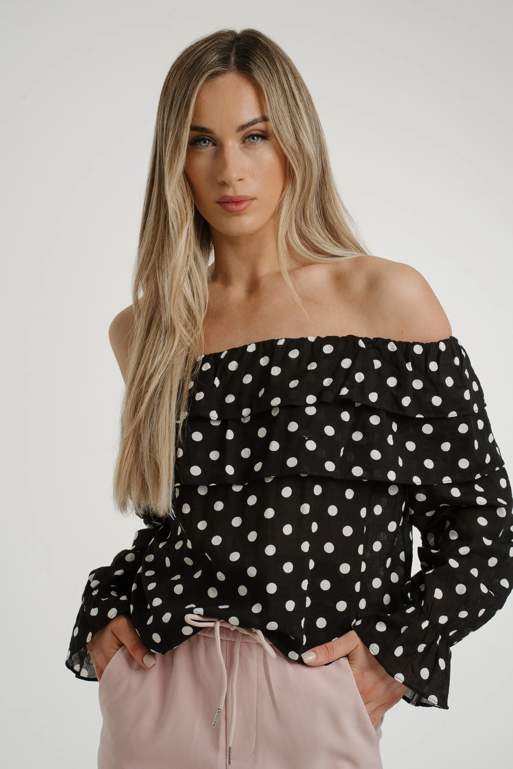 Ally Bardot Polka Dot Top In Black