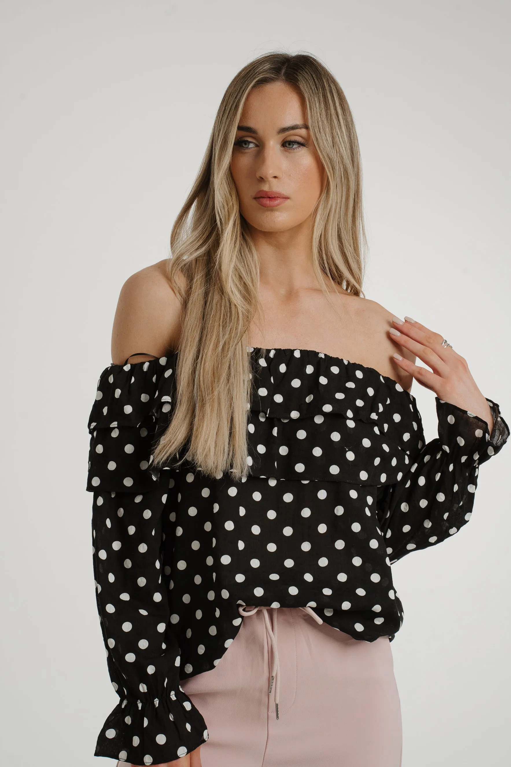 Ally Bardot Polka Dot Top In Black