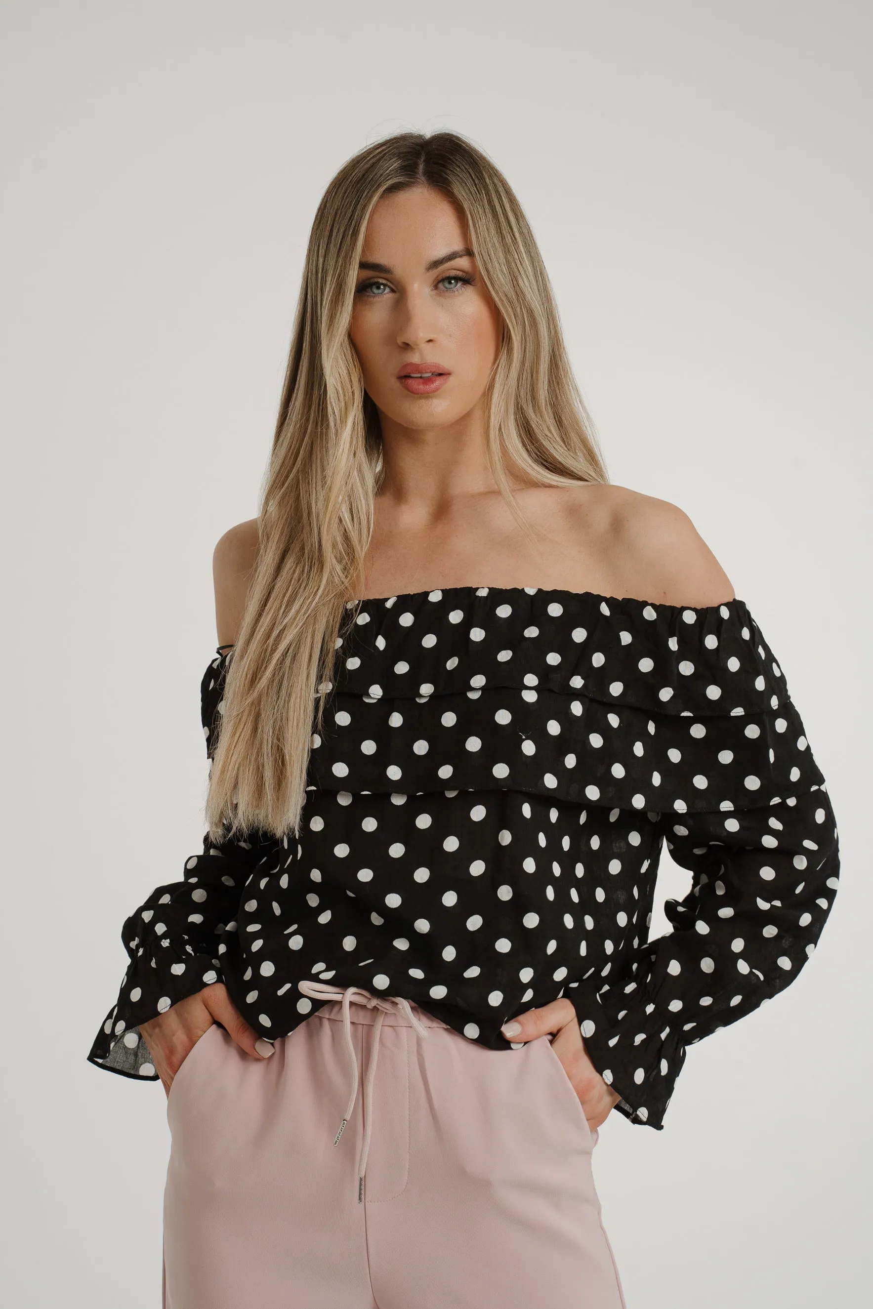 Ally Bardot Polka Dot Top In Black