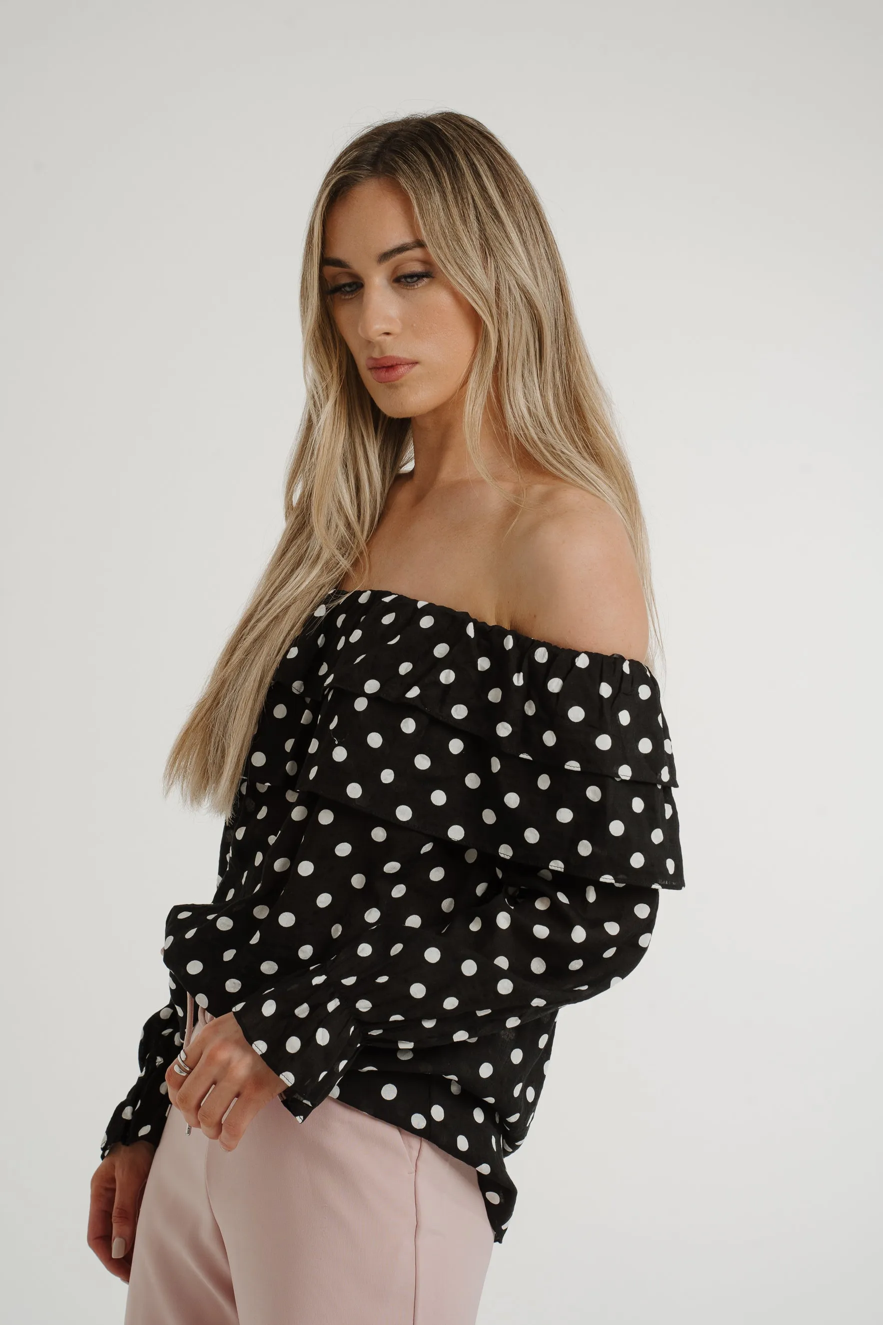 Ally Bardot Polka Dot Top In Black