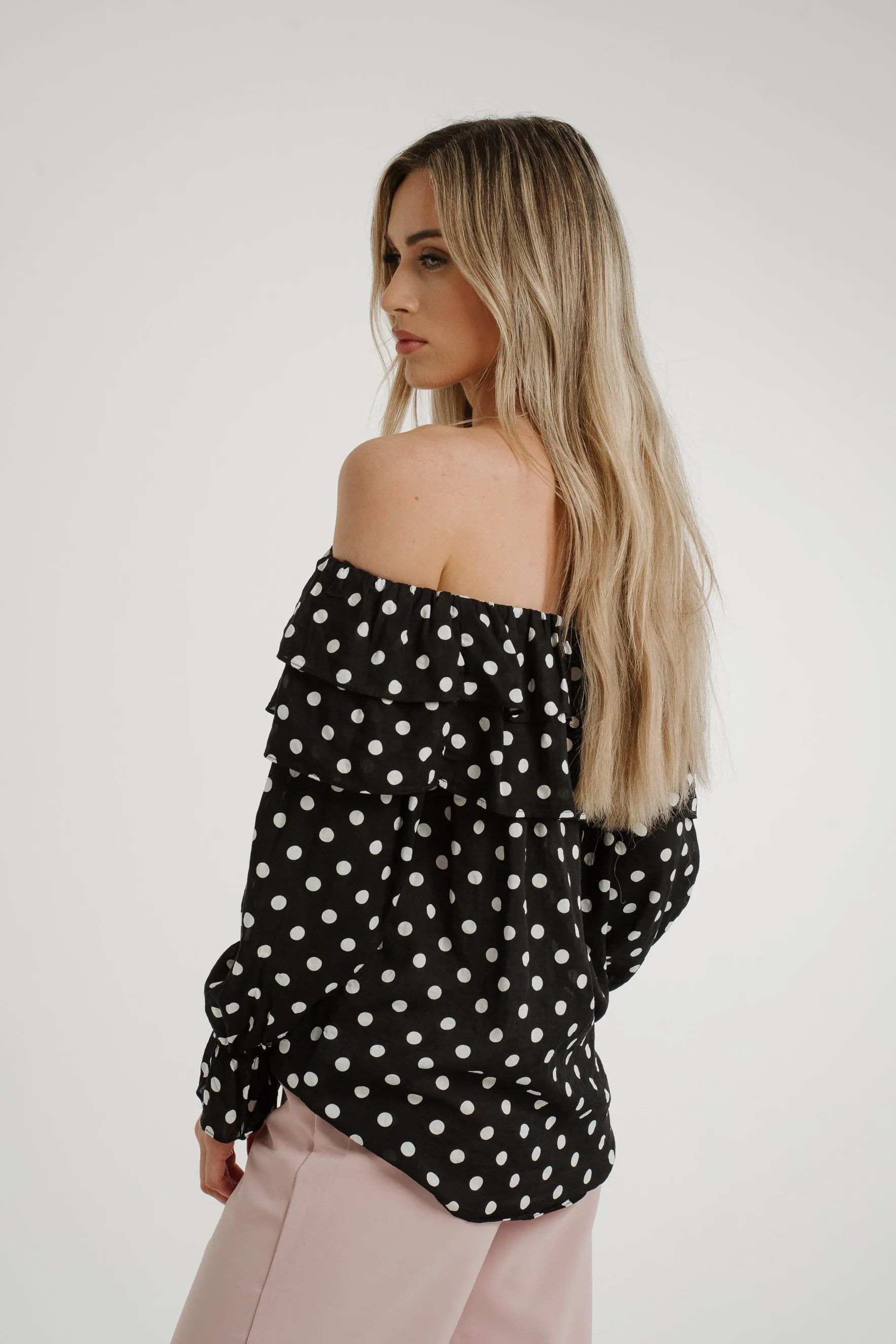 Ally Bardot Polka Dot Top In Black