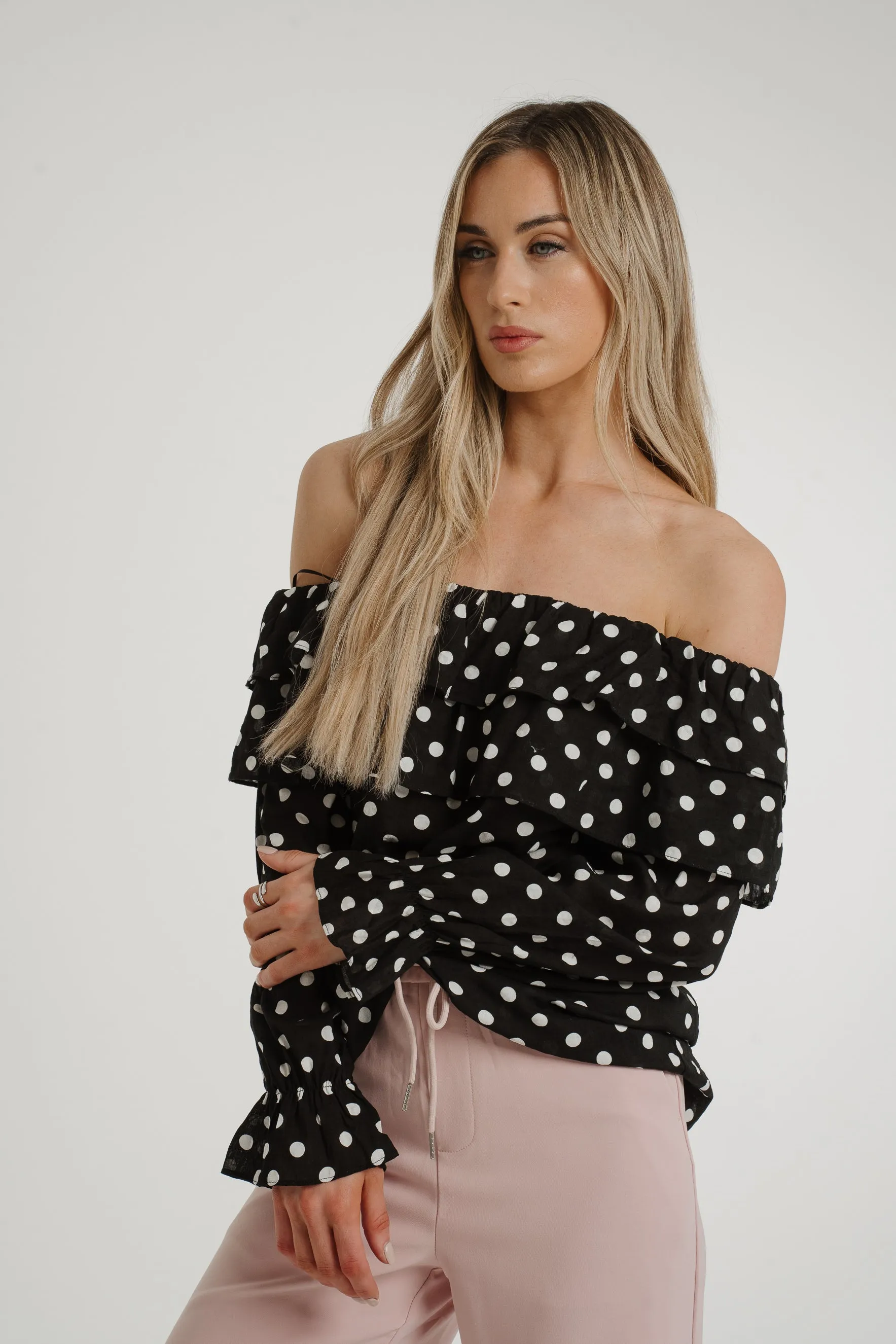 Ally Bardot Polka Dot Top In Black