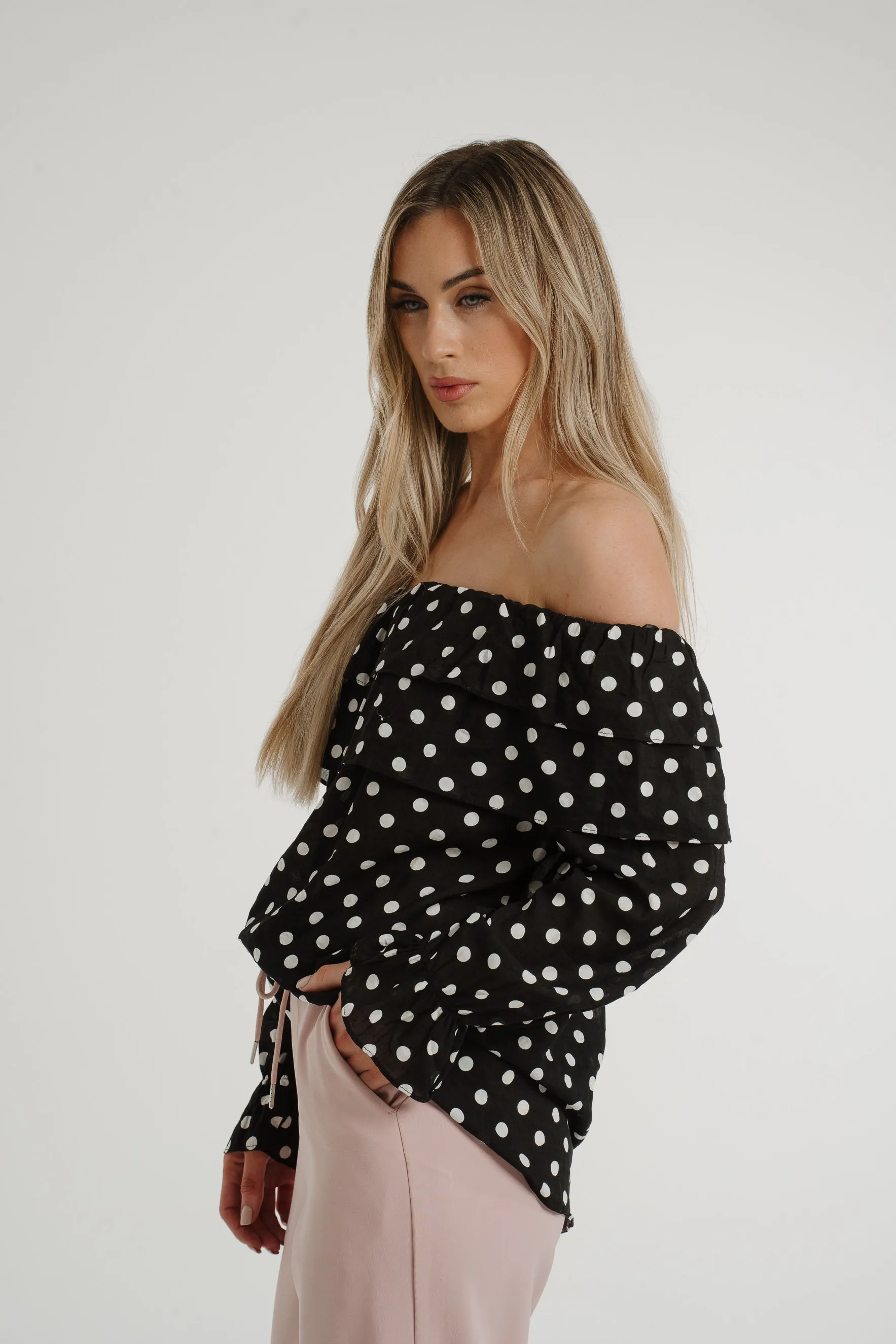 Ally Bardot Polka Dot Top In Black