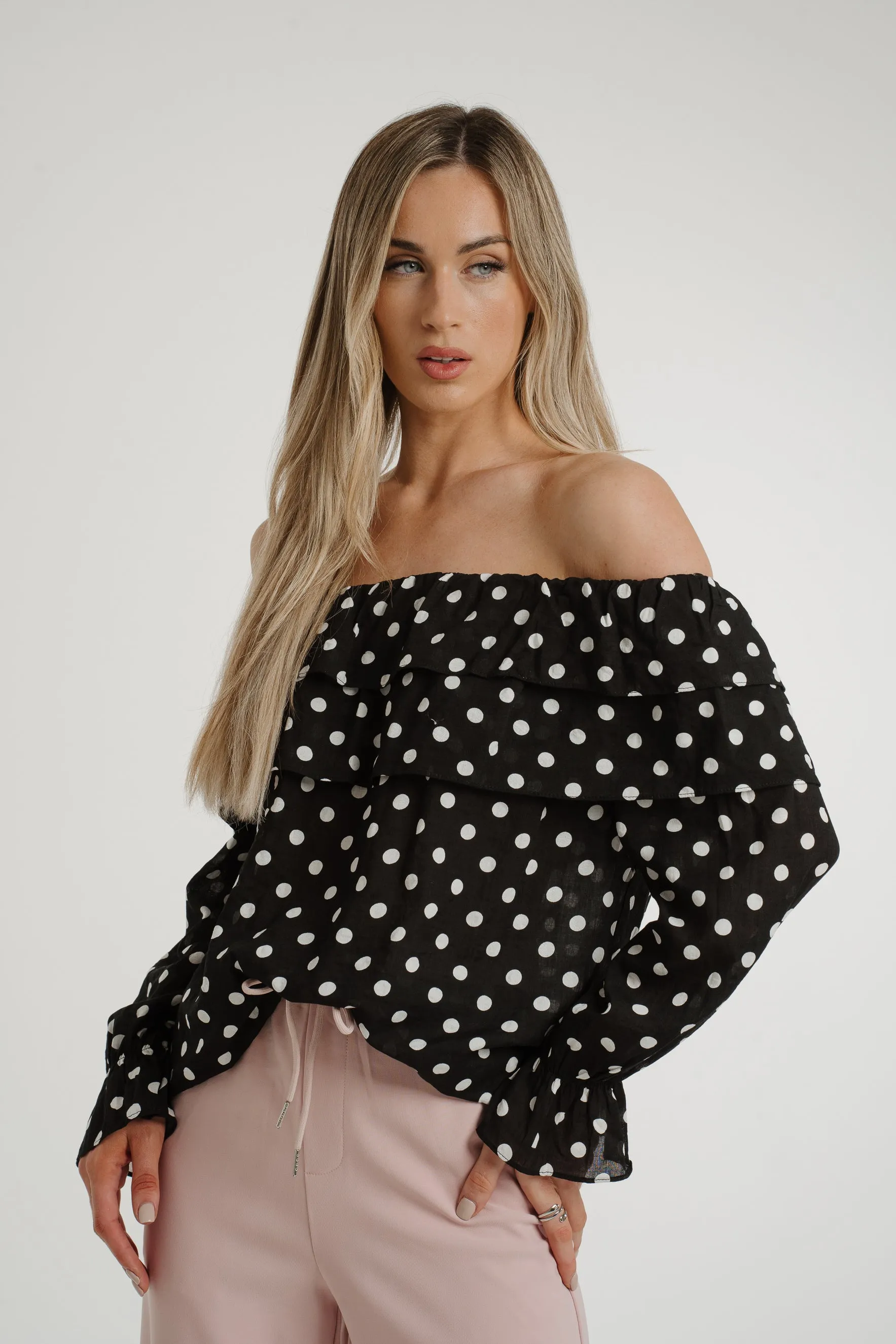 Ally Bardot Polka Dot Top In Black