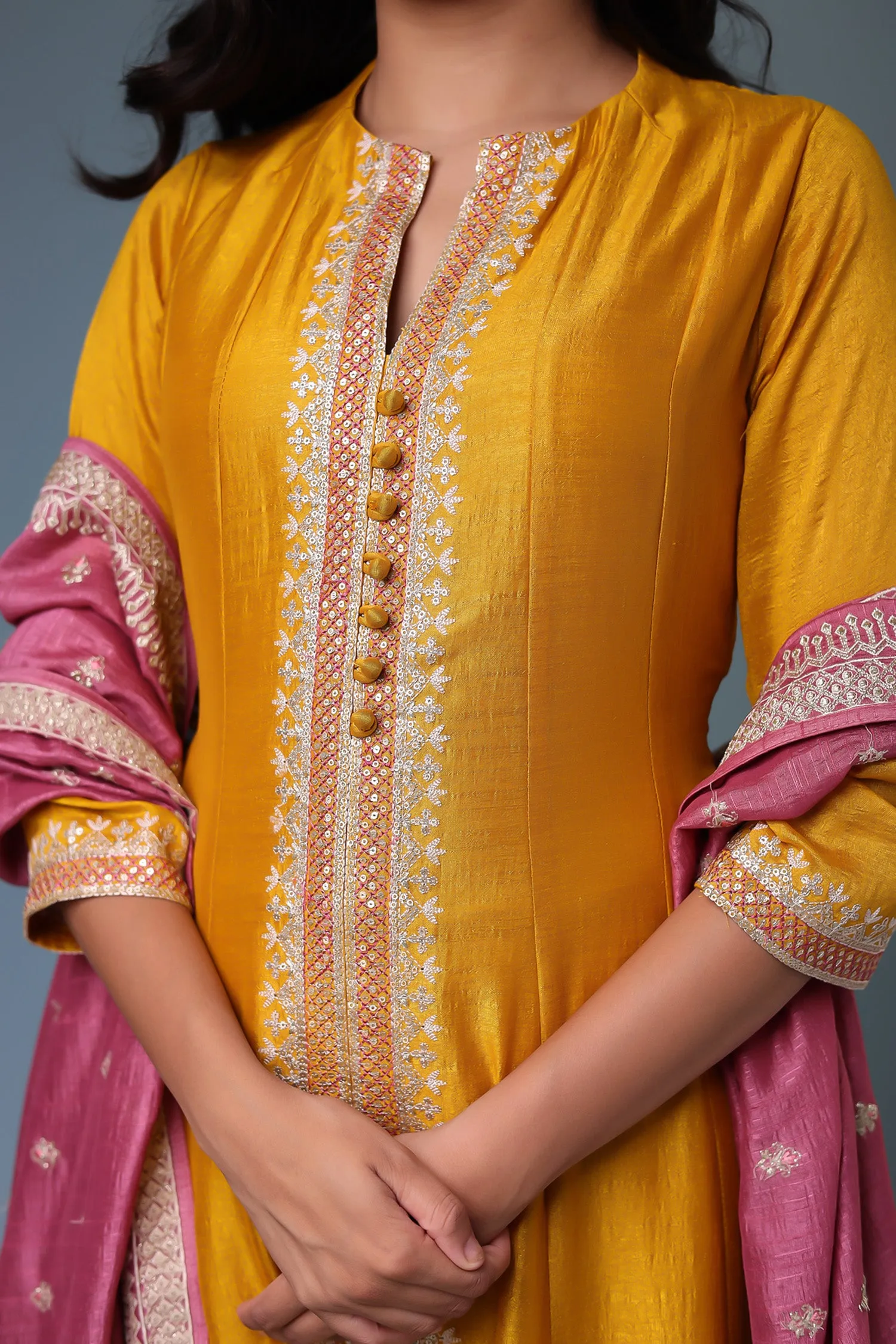 Anarkali Chinon Suit with Embroidered Dupatta