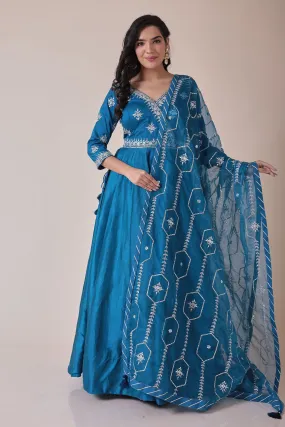 Anarkali Silk Suit with Embroidered Dupatta