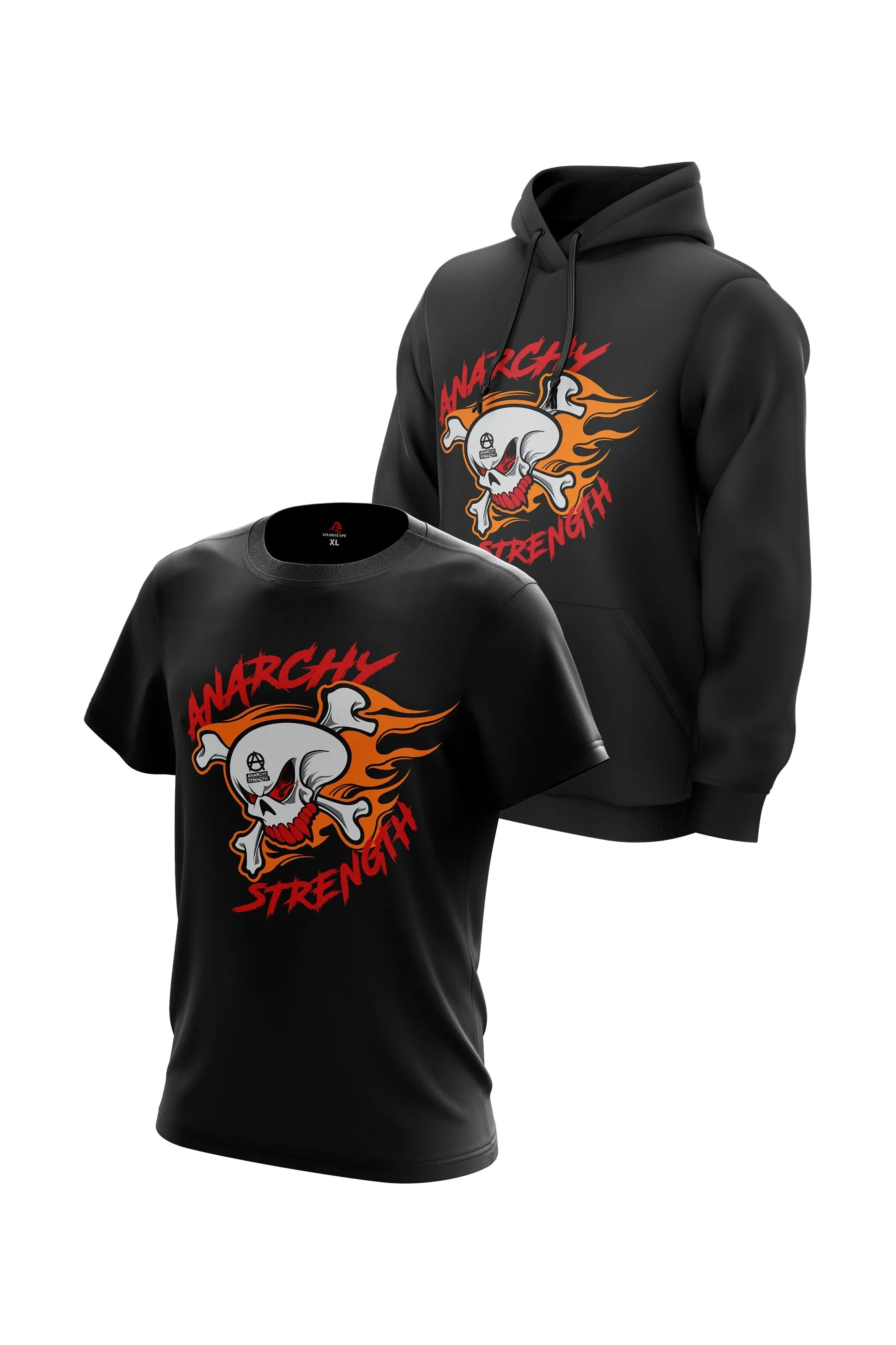 AS 'SKULL ON FIRE' HOODIE   TEE COMBO - BLACK