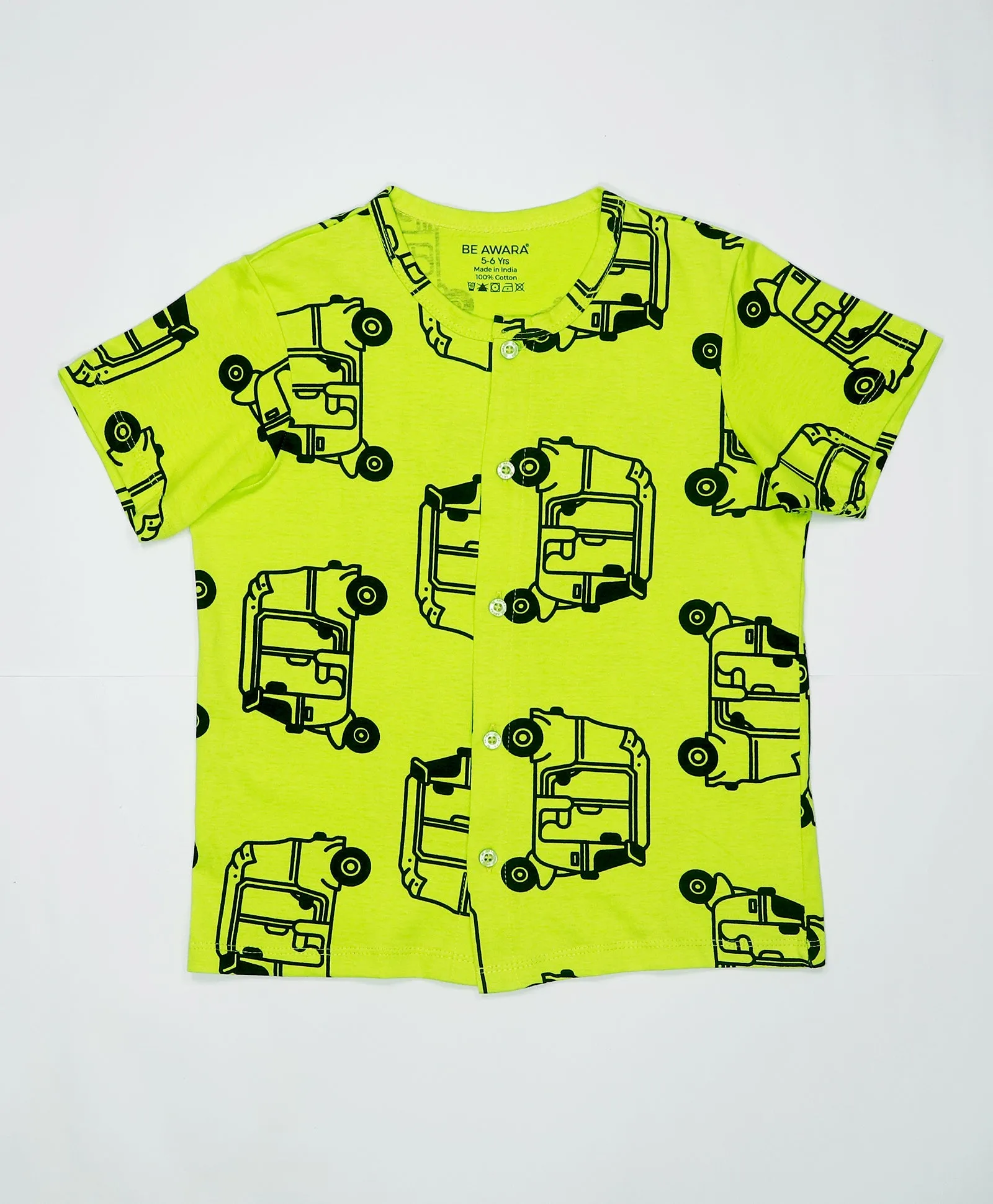 Auto Rickshaw Pattern Kids Half Sleeves Nightwear Pajama Set