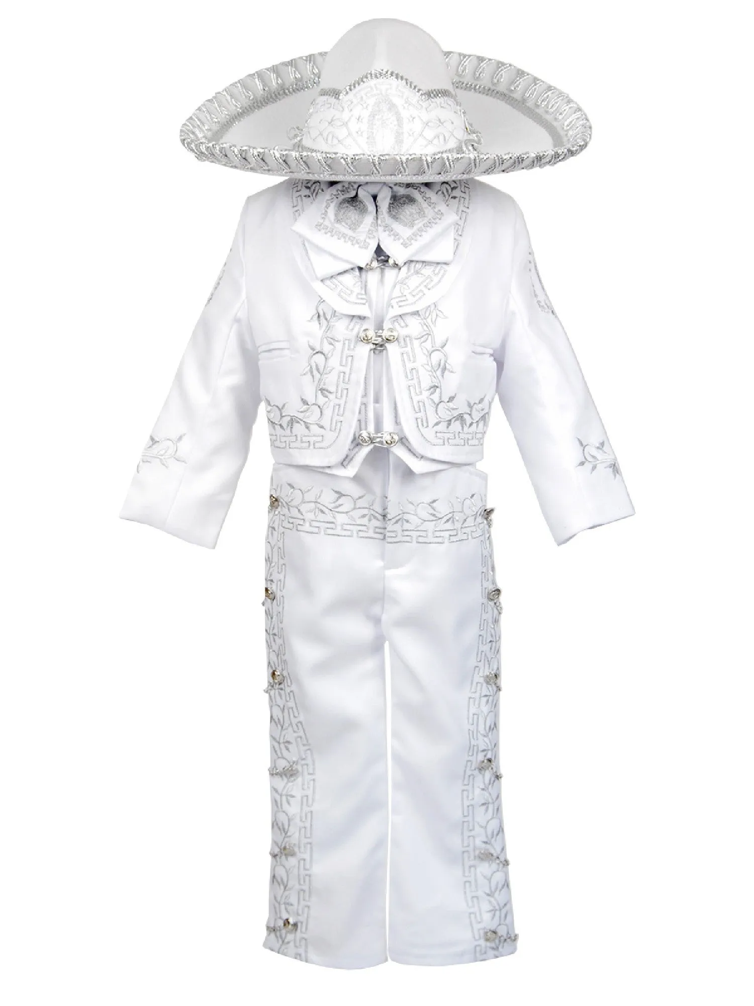 Baby Boys White Silver Virgin Mary Charro 6 Pc Formal Suit Set 6-12M