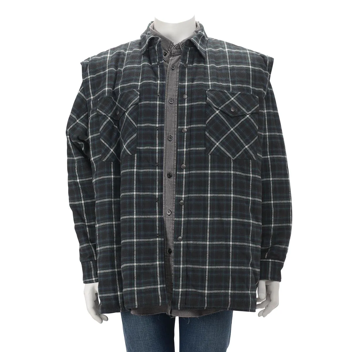 Balenciaga Green & Grey Cotton Check Twinset Shirt FR 38