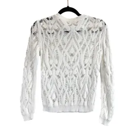 Balmain Pristine Crochet Destroyed Cotton Knit White Sweater 34 XS US 2