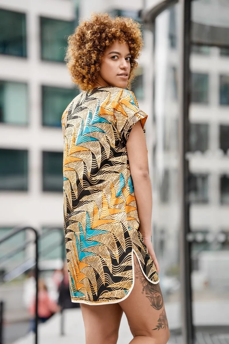 Beautiful African Print Dress In Metallic Gold