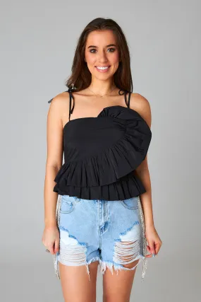 Beck Ruffle Tank Top - Black